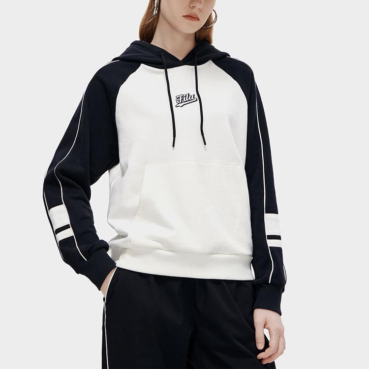 Fila Fusion Color Block Letter Embroidered Hooded American Casual Sports Sweatshirt Women sweatshirt White T11W312210F-WT