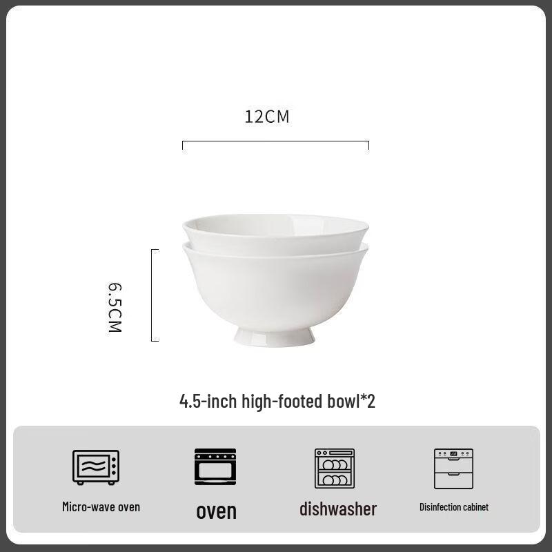 KangFuTao Jingdezhen Pure White Ceramic Dining Bowls