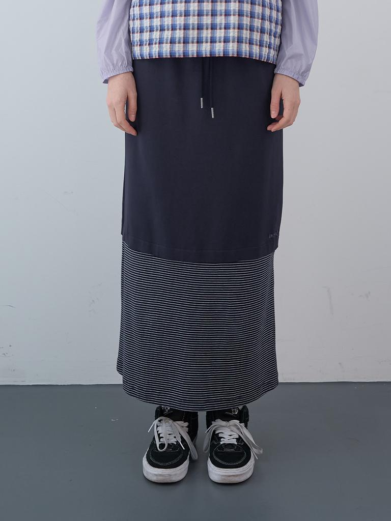 Enzo Blues Mix Stripe Long Skirt (Navy)