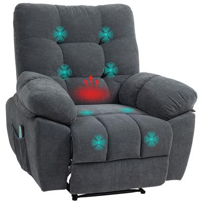 Fauteuil Inclinable, Fauteuil Rembourré Massant avec 8 Points de Vibration, Repose-pieds Réglable, Poche Latérale, Fauteuil, Gris