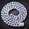 Silver Blue 14MM Cuban Link Necklace and Bracelet - European & American Hip Hop Fashion Trend Jewelry