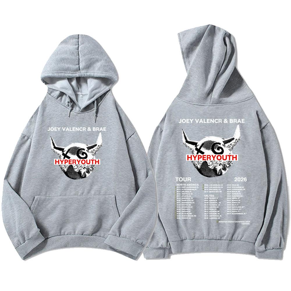 JOEY VALENCE & BRAE Hyperyouth Tour 2026 Hoodies Fleece Casual Long Sleeve Hooded Sweatshirt Heavy Mental Unisex Sudadera Merch