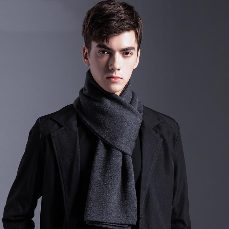 Classic Solid Simple Bussiness Scarf Men Windproof  Warm Luxury Brand Scarves Male Wool Blend Thickened Muffler Fall Winter Gent