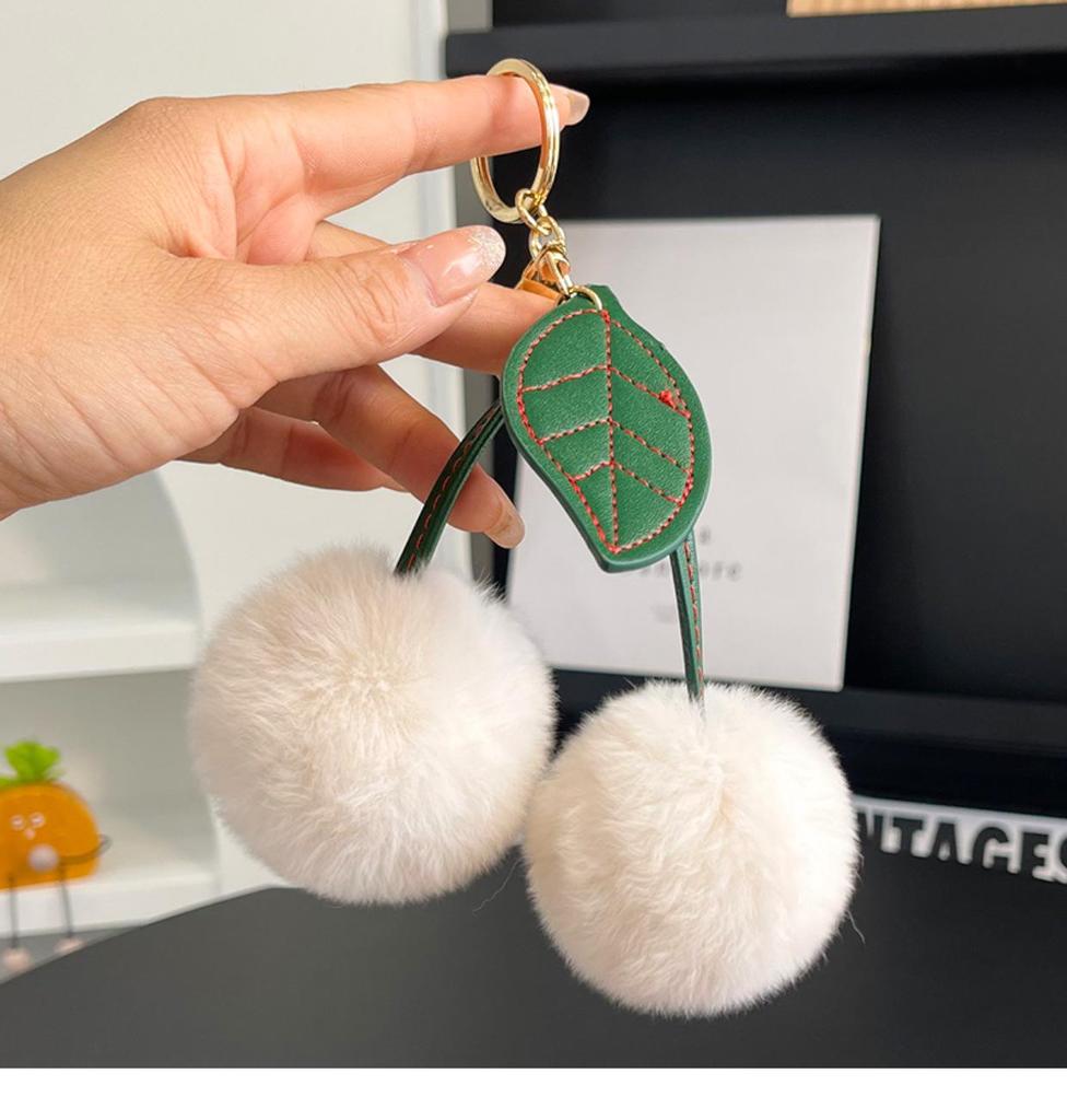 Faux Mink Rabbit Fur Cherry Keychain Pendant - Plush, Creative Korean Gift