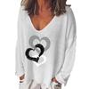 Women S V Neck Long Sleeve Heart Print Loose T Shirt