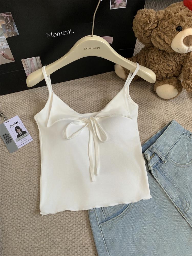 2024 Letní dámský sexy kontrastní top s mašlí a vycpávkami na prsou