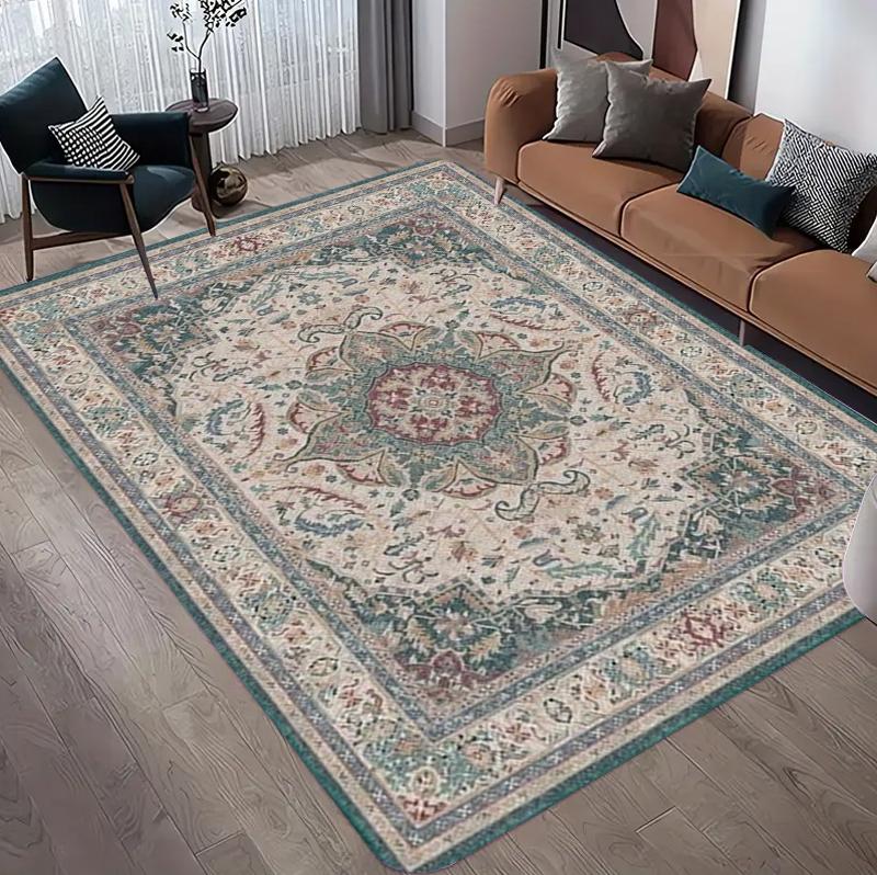 Traditional Oriental Floral Rectangular Area Rug for Bedroom Living Room Non Slip Washable Floor Mat Home Decorative Soft Carpet