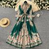 Elegant Vintage Palace Evening Dress Women Long Party Dress Spring France Print Sashes Tying Luxury Festival Clothing New Female