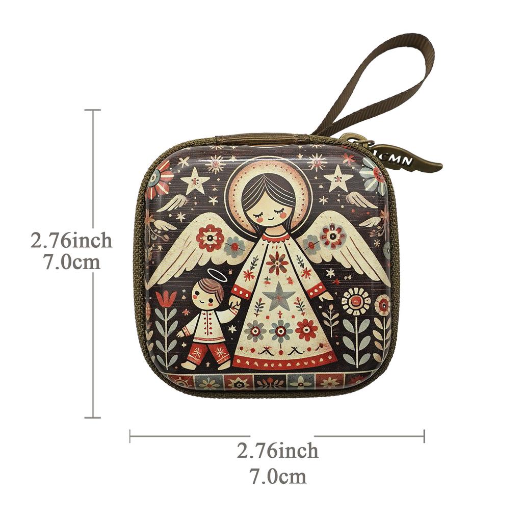 Square Cartoon Rosary Bag 7X7cm Thickness 3.3cm Feather Zipper Storage Box