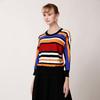 Anlom Women's Round Neck Striped Mulberry Silk Blend 3/4 Sleeve Knit Top