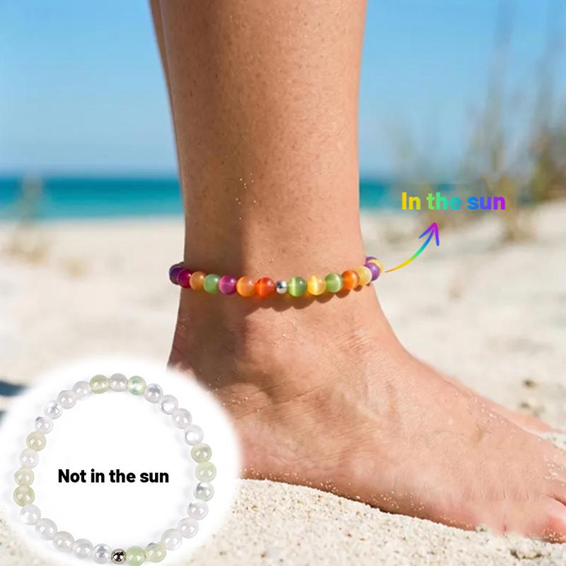 Color Changing Jewelry Set Adjustable Temperature Sensitive Beaded Ornament for Beach Party Daily Wear Teen Girls