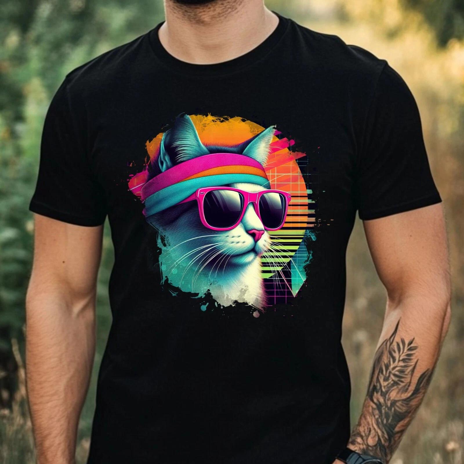 T-Shirt Herren Aquarell Coole Katze Motiv Baumwolle Größe XS bis 5XL XXXL