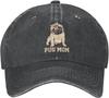 Vintage Washed Distressed Adjustable Pug Mom Dog Womens Denim Baseball Cap Mom Trucker Hat Cap for Women Unisex