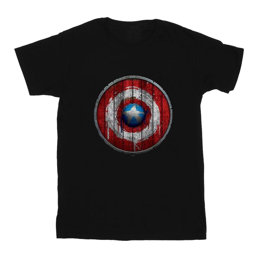 Marvel Mens Captain America Wooden Shield T-Shirt