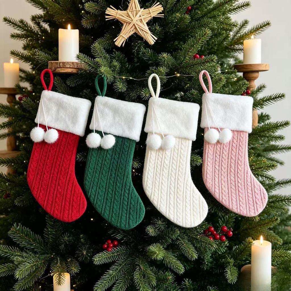 Thick Chunky Knit Wool Christmas Socks and Striped Stocking