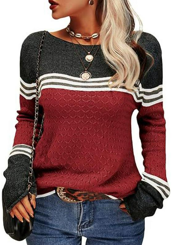 2025 European American Striped Color Block Knit Sweater: Autumn/Winter Women's Fashion Pullover
