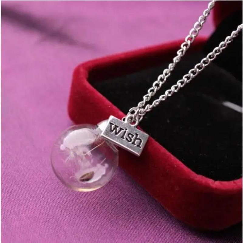 Natural Dandelion Glass Bottle Home Decoration Long Strip Leather Long Chain Pendant