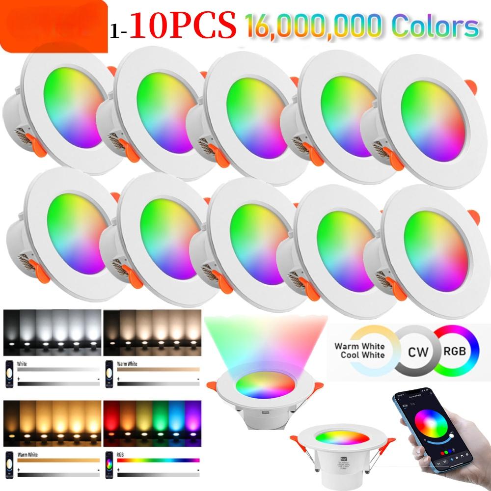 

1-10 шт. RGB светодиодный потолочный светильник RGBW + CW + CCT с регулируемой яркостью, 10 Вт, Bluetooth, умный потолочный светильник, голосовое управление для Alexa Google Home