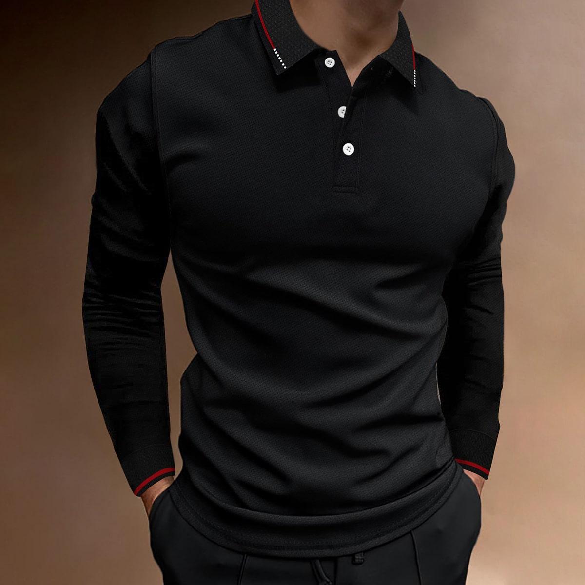 

Чоловіча сорочка поло преміум-класу з довгими рукавами Europe Fashion Clothes XL чорний