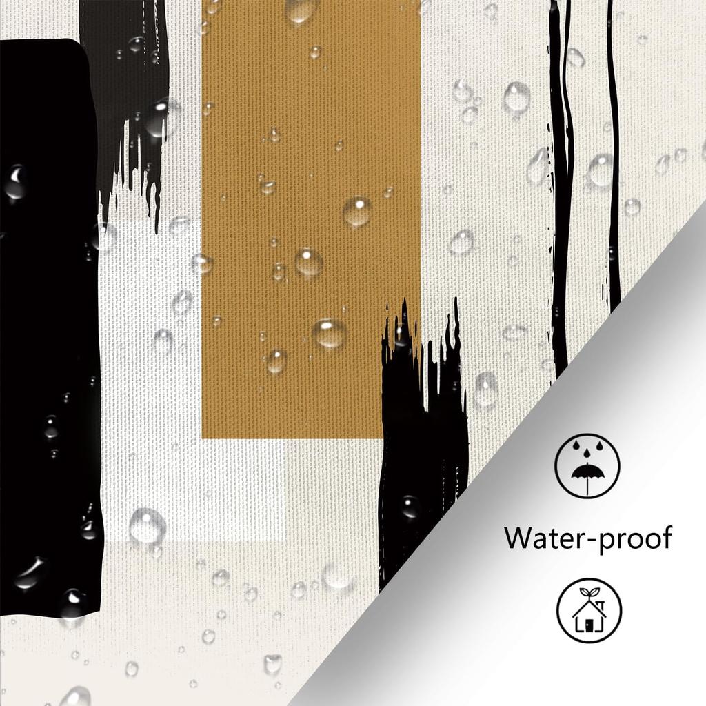 Neutral Geometric Black Modern Shower Curtain, Minimalist Abstract Shower Curtain Yellow, Waterproof With 12 Hooks