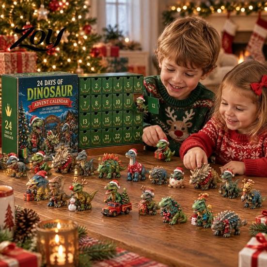 Unique Holiday Gift for Toddlers Dinosaur Advent Calendar, 24Pcs Acrylic Ornament Set with Cute Figures Collection Dino Figures, Christmas Countdown