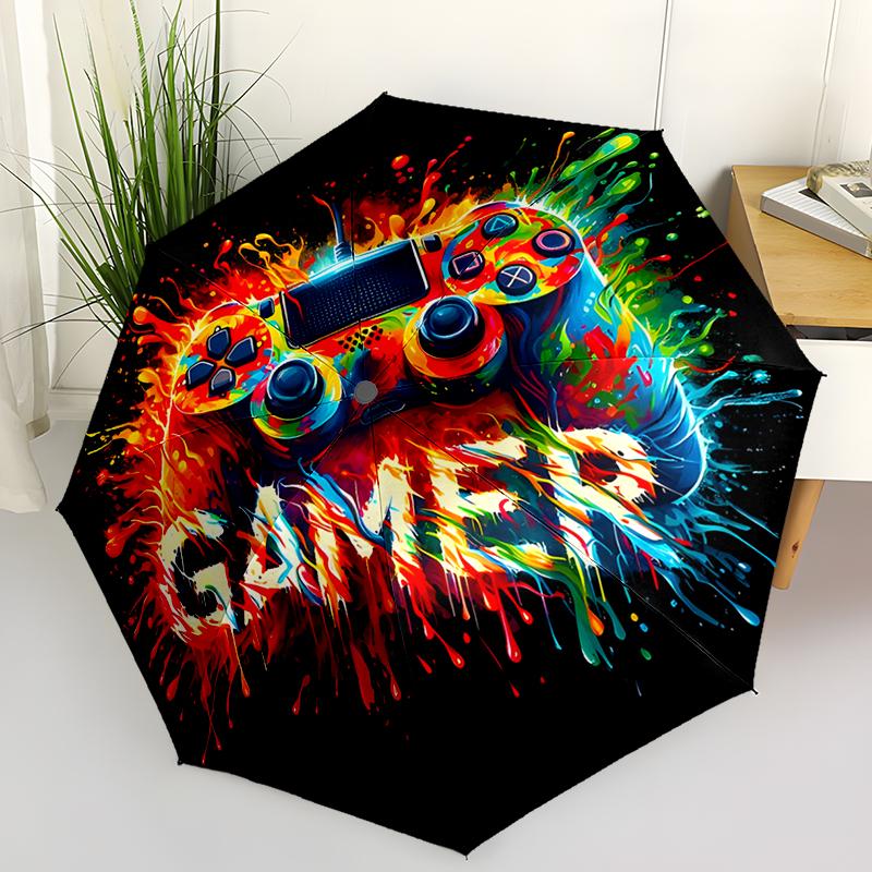 Game Console Theme Folding Umbrella-Fashionable Auto-Open Design 8 Iron Ribs Plastic Handle Foldable Sunshade,Perfect Gifts
