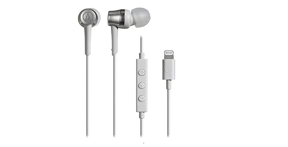 Audio-Technica ATH-CKD3Li WH Earphones with Microphone, Lightning Cable, 1.2m, In-Ear Type, White, Compact