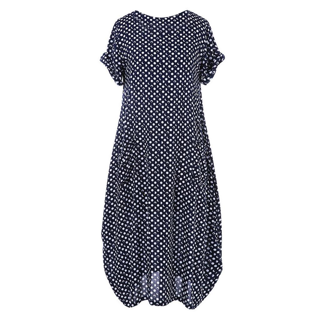 Lässiges Damen-Kleid mit Taschenärmeln, Polka Dot-Print, Rundhalsausschnitt und kurzen Ärmeln