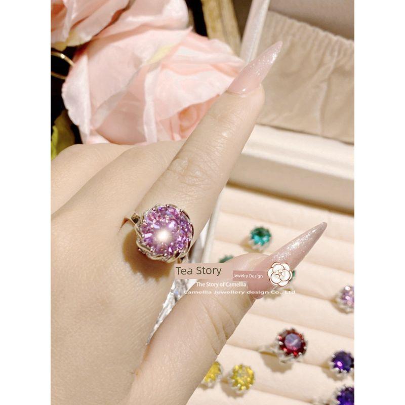 Vintage Fireworks Cut High Carbon Diamond European and American Fashion Luxury Fancy Lotus Ring Necklace and Earring Suit Female