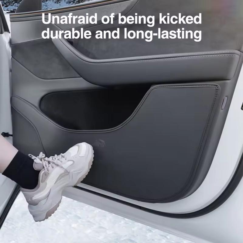 Pads Anti-Coup de Pied pour Portes de Voiture Pour Tesla Model Y Juniper / 3 Highland Panneau de Porte Latérale en Cuir Protecteur Anti-Salissure Décoration de Voiture