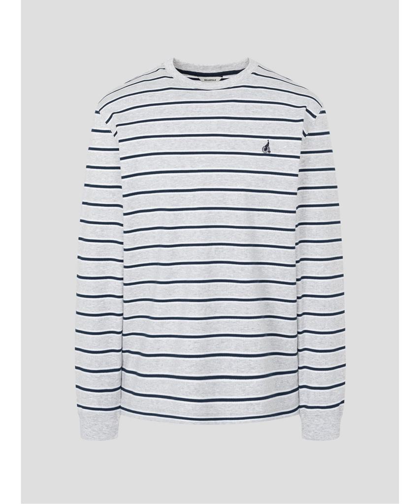 Binpolmen Multi-Stripe Round Neck Long Sleeve T-Shirt Gray