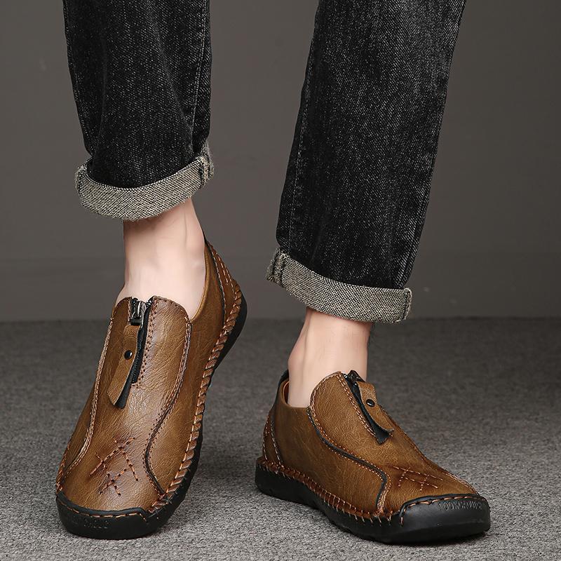 Men's Leather Sneakers Slip On Casual shoes Handmade Loafers Moccasins Breathable Flats Tooling Shoes Plus Size 39-48