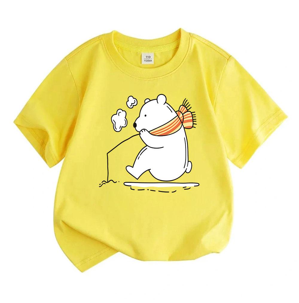 Cute Cartoon Polar Bear Ice Skating Print Kids T Shirt 100% Cotton Unisex Boys Girls Crew Neck Short Sleeve Casual Comfortable Tees for Daily Wear