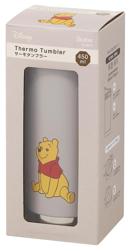Skater Thermo Keeps Hot or Vacuum with Lid and Flap Disney Winnie the Pooh Funny Face Design Tumbler, 450ml, Cold, Insulated, Lock, (STBF5-A)