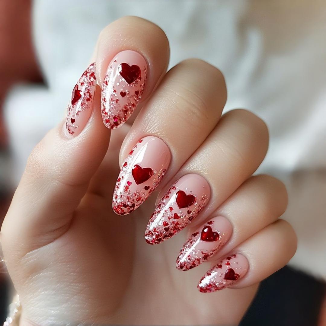 Embossed Heart Almond Nail Art Stickers – Stylish Removable and Wearable False Nail Tips