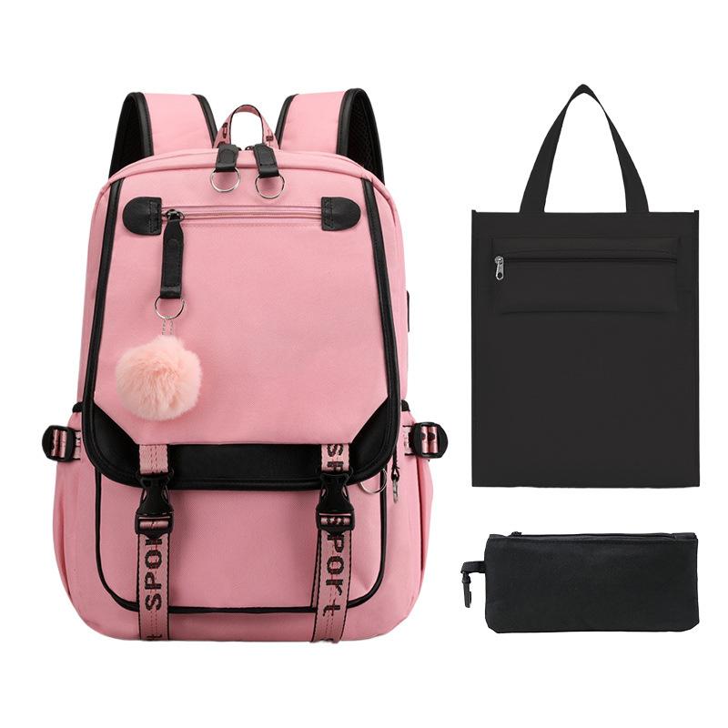 DIY printed primary and secondary school students backpack unisex schoolbag three-piece set