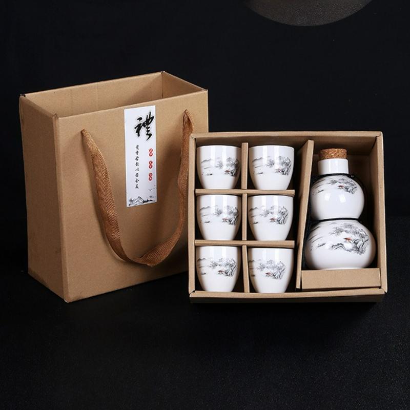 Japanese Ceramic Sake Set Traditional Six Sake Cups One Pots Baijiu Dispenser Party Bar Restaurant Drinking Utensils Gifts New