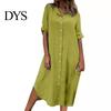 Buttoned Women Dress Summer SIngle-breasted Half Sleeves Turn-down Collar Loose Lady Daily Solid Color Buttons Commute Wear Midi Shirt
