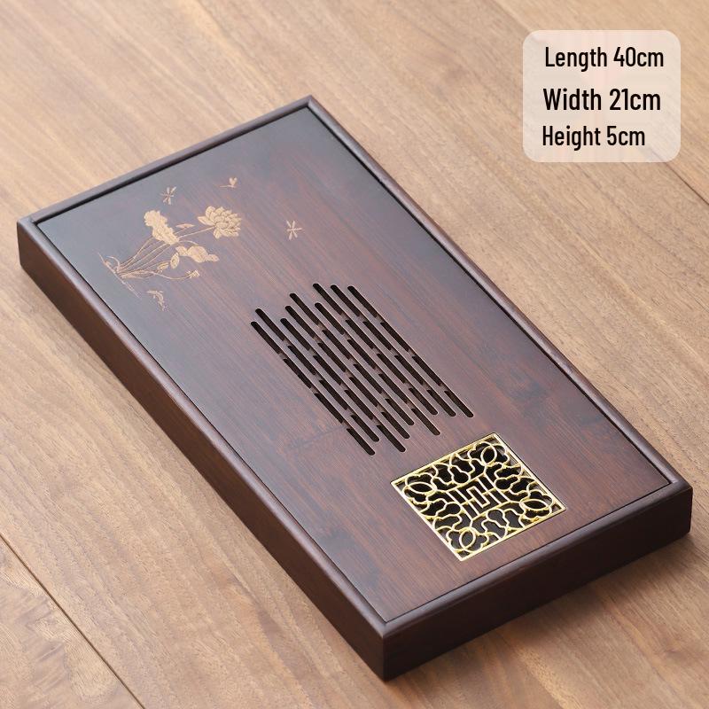 Bamboo Tea Tray with Water Storage - Simple Rectangular Design for Tea Sets