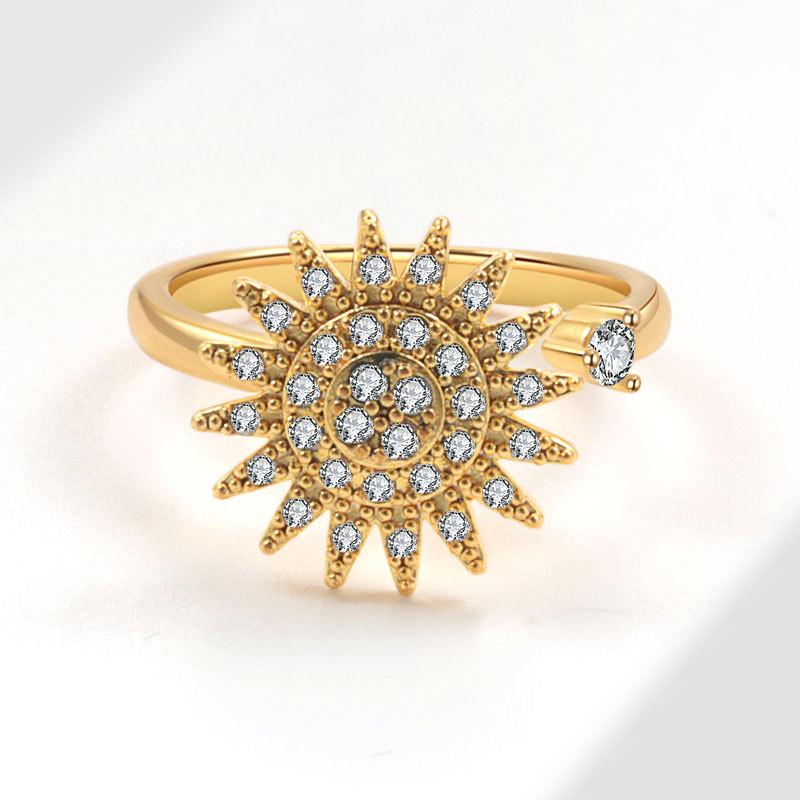 Sunflower Crystal Anti Stress Anxiety Ring Fidget Spinner Rings Adjustable for Women Metal Sakura Rotating Rings Anillos Mujer