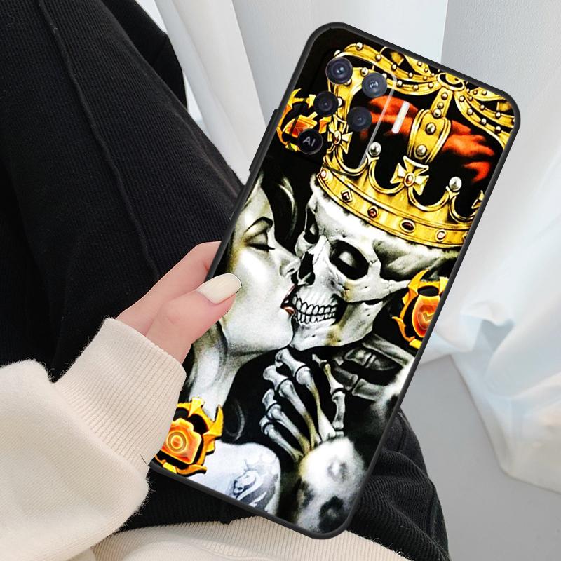 Skeleton Skull Kiss Case For Oppo A17 A57 A77 A40 A78 A54 A74 A94 A76 A16 A96 A18 A60 A80 A38 A58 A98 A15 A5 Pro