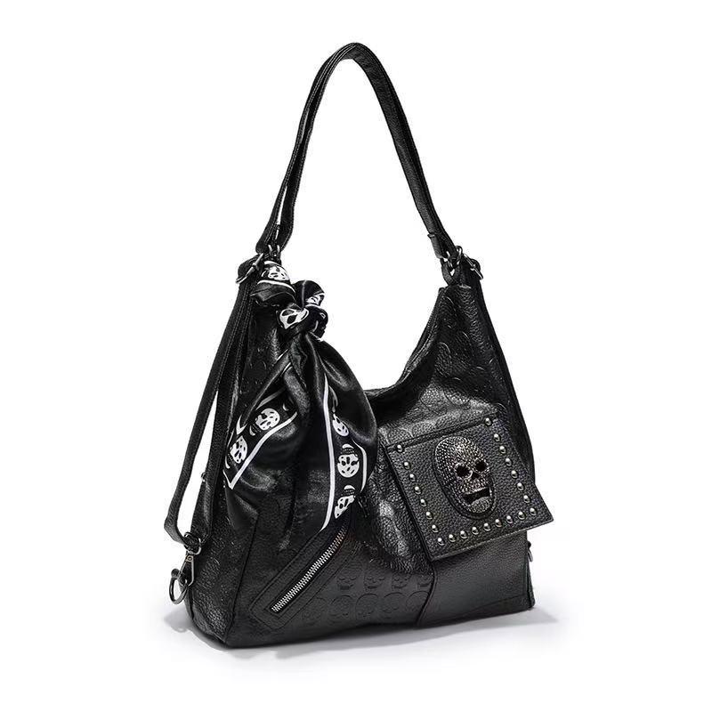 Nischen-Seidenschal-Tragetasche mit Totenkopfnieten – Vielseitige Handtasche mit großem Fassungsvermögen für Crossbody oder Einzel schultertragen