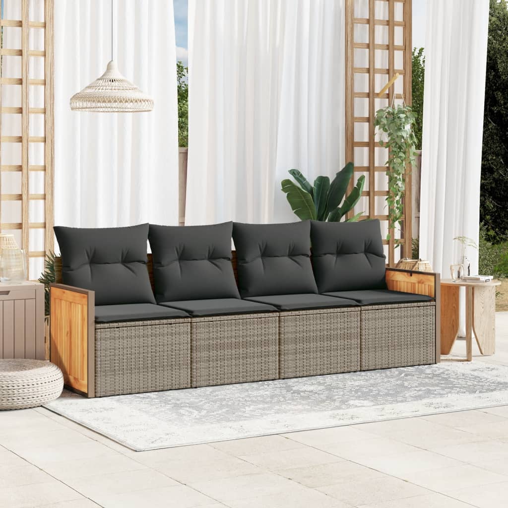 Vidaxl 4-Cz. Garden Lounge Set, Cushions, Grey, Rattan PE