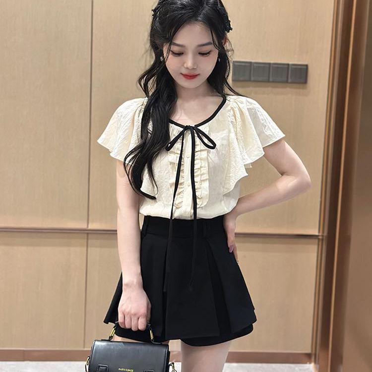 

Chic Summer Puff Sleeve Bow Knot Two-Piece Skirt Set XS [35-40kg]
