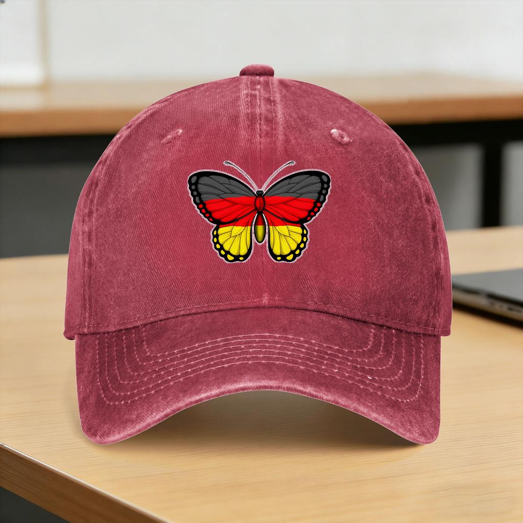 GerUnisexy Deutschland GerUnisex Flag Butterfly Washed Baseball Cap Stylish Sun Hip Hop Hats Summer FeUnisex Unisex Running Hippie Caps