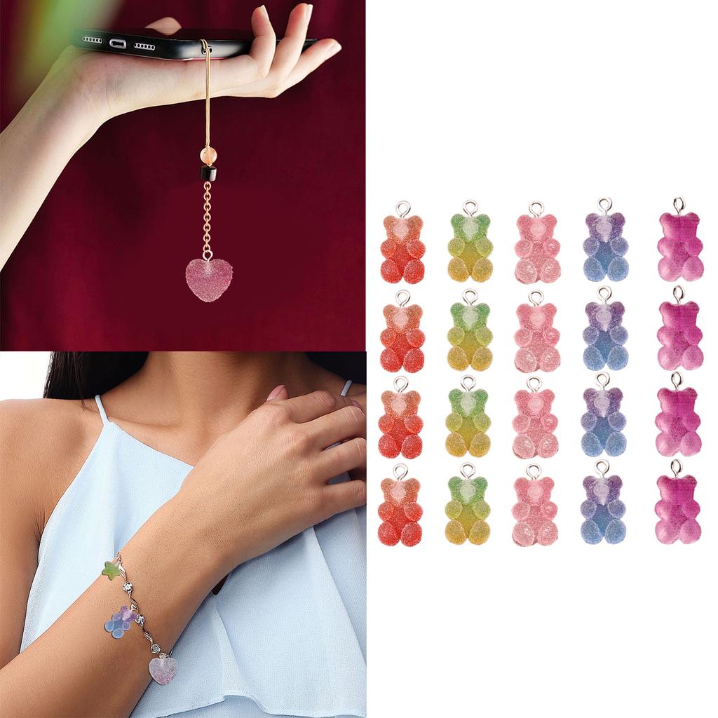 20Pieces Vibrant Bear Heart Star Charm Set Unique Resin Cartoon Pendants for Crafting Custom Necklaces and Bracelets