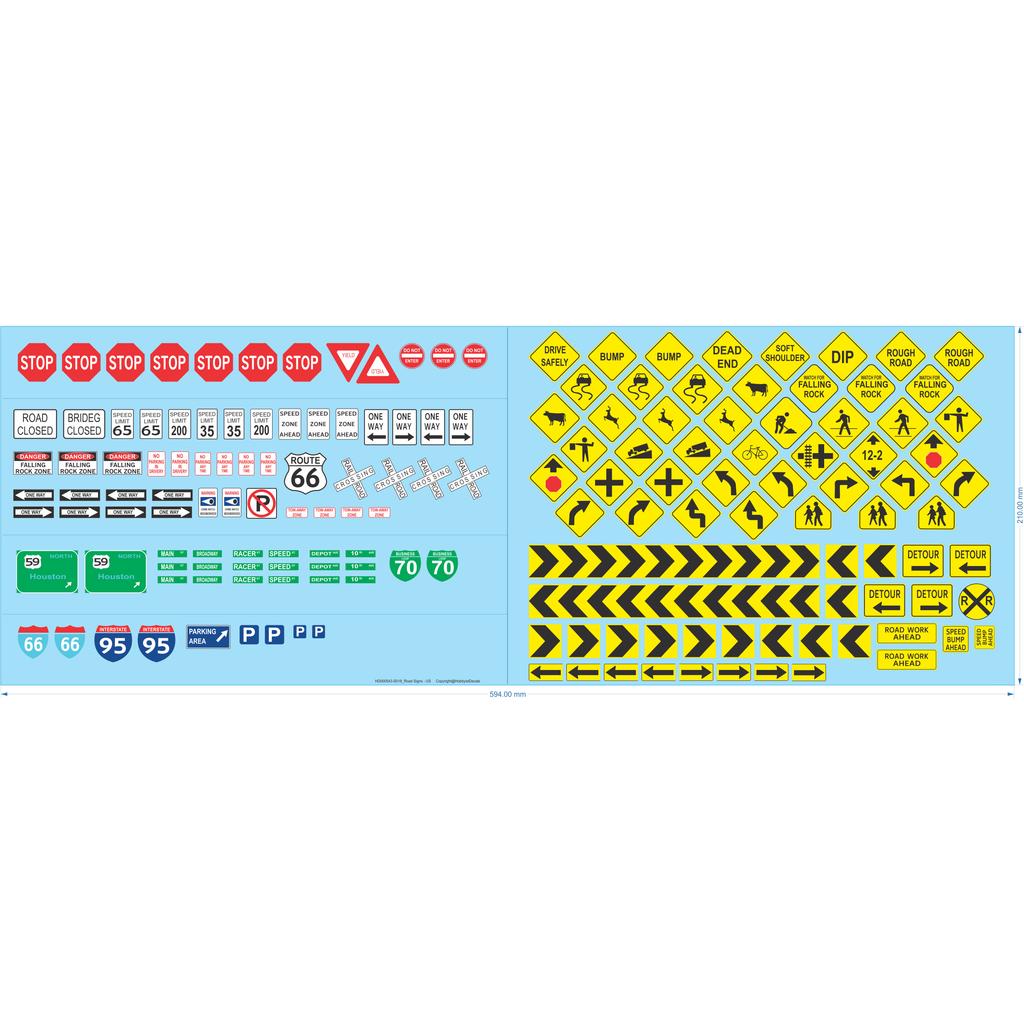 Road Signs - US - 1/14 1/16 1/18 1/24 1/43 1/48 1/50 1/64 1/160 - Water Decal - Waterslide, 1/14