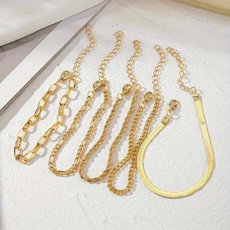 5Pcs Bohemian Gold Color Bracelets Set For Women Fashionably Simple Bracelet Stackable Design Bracelet Jewelry Accessories