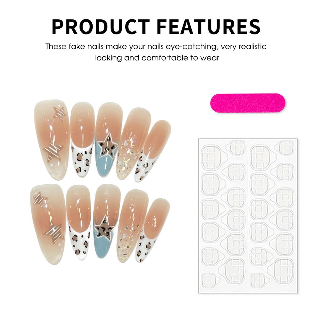 10Pcs Leopard Print Press On Nails Long Oval Design French Elegant Gradient Tips For Women Natural Fit