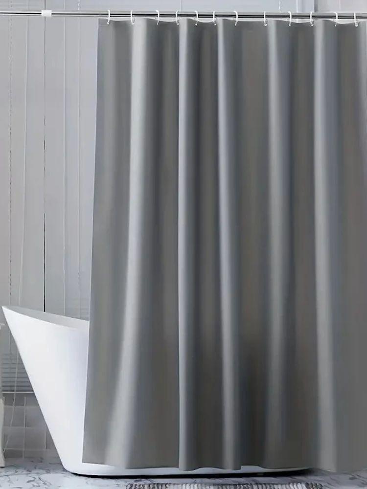 1pc Lightweight Gray Shower Curtain Liner with Hooks, 180*180cm/71*71inch Plastic Bath Curtain, Bathroom Decor & Accessories